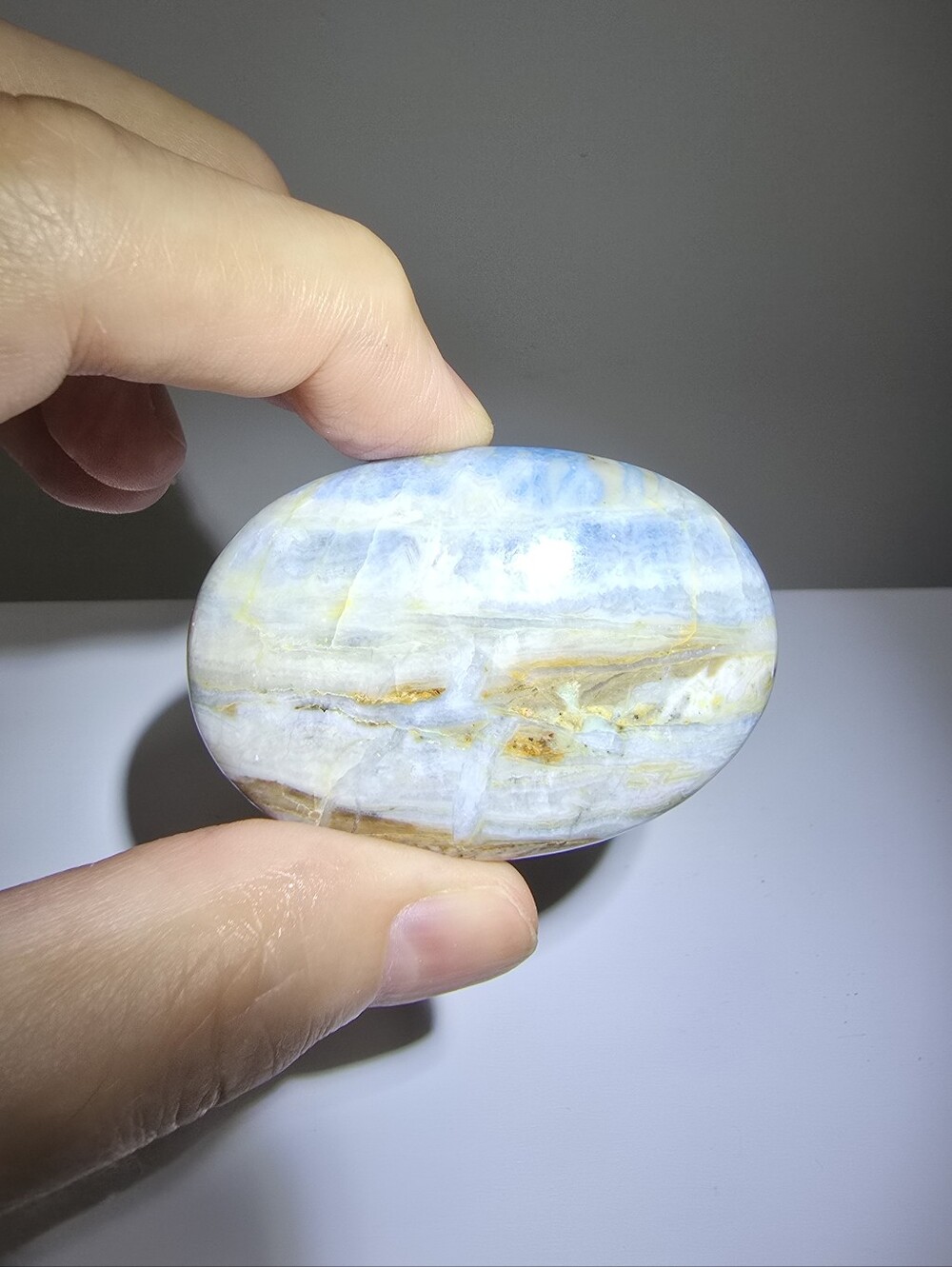 Blue Scheelite Crystal Palmstone - Picture 3 of 9